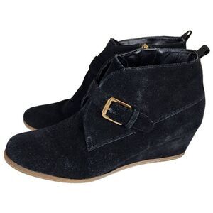 Franco Sarto Lamerosa Women’s Ankle Boots Monk Strap Black Suede, Size 8.5